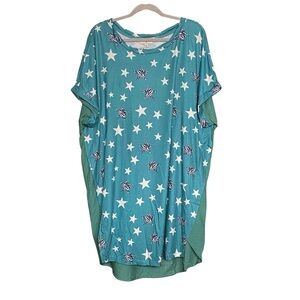 Umgee Boutique Teal Star Zebra Animal Print Linen Dress Womens Size Large NWT